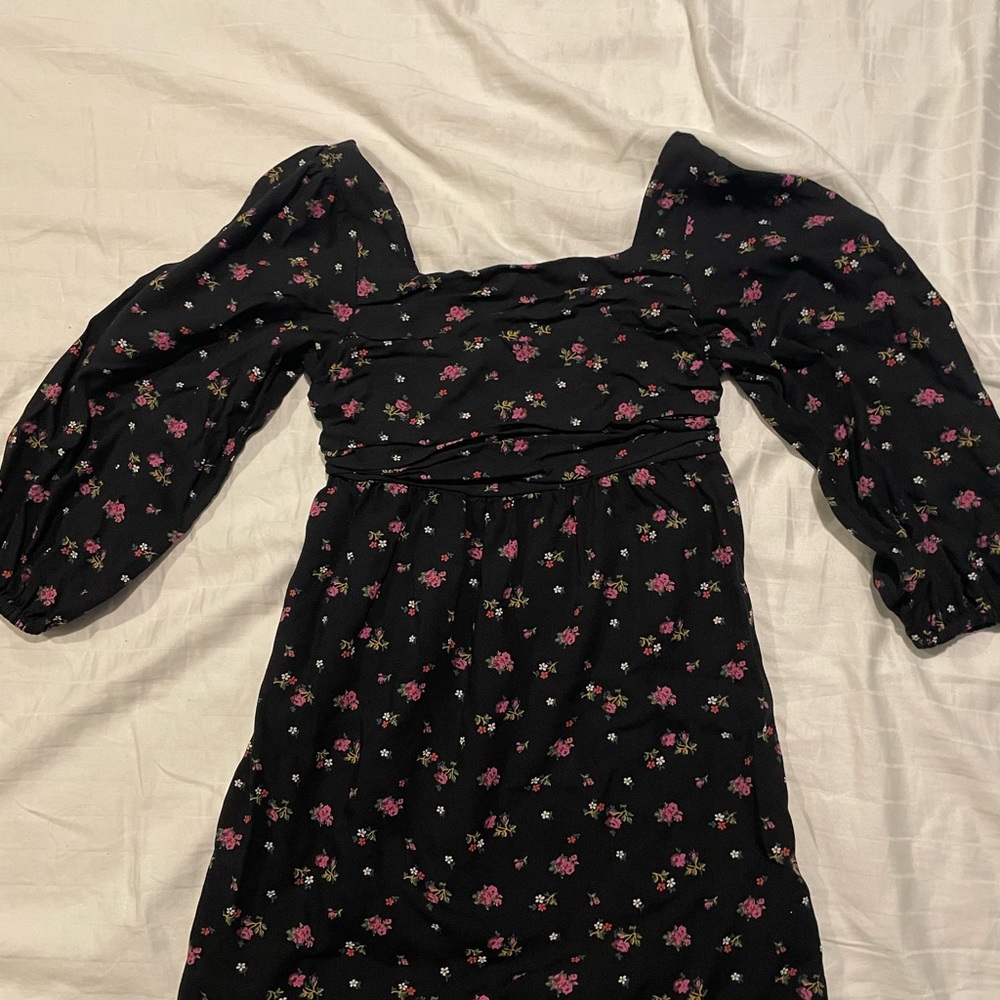 GAP Kids Black Dress with Vibrant Floral Pattern
